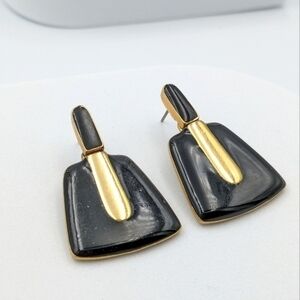 Vintage gold tone and black enamel retro earrings